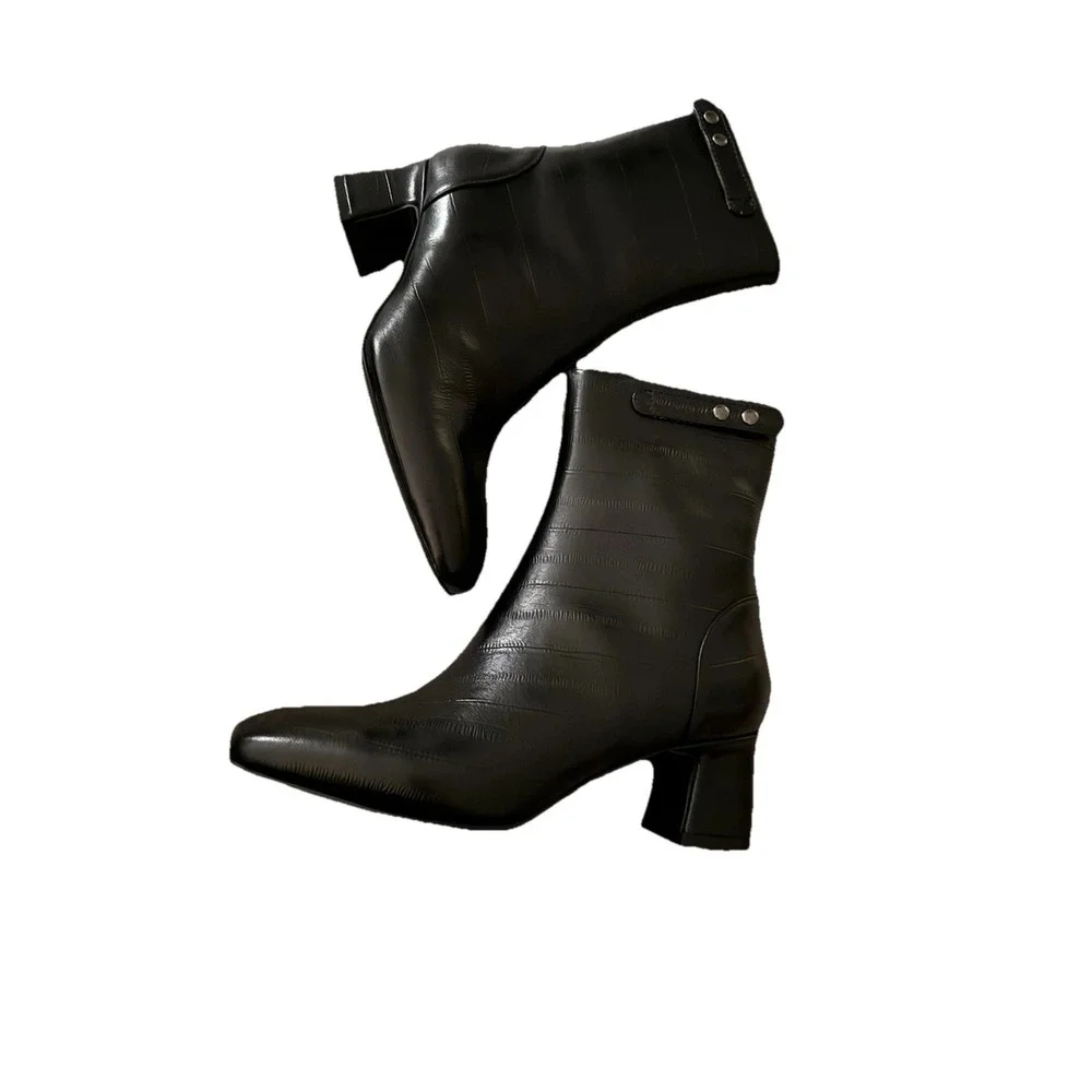 Gini & Albert Luxury Women's Wyn Boot Booties Leather Noir Eel $550 Size 5‎